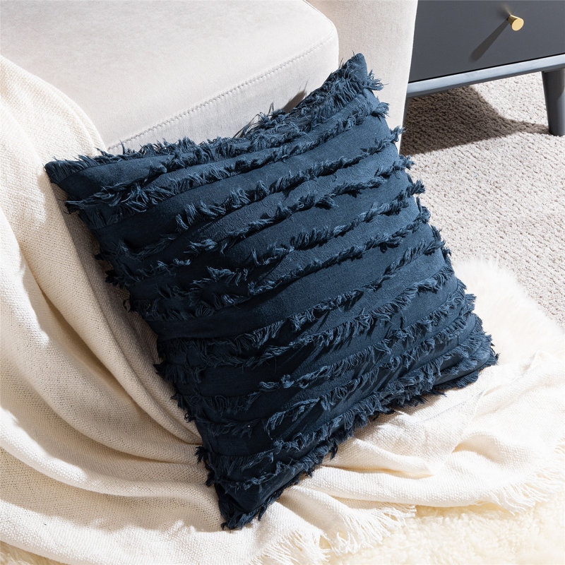 Tassels Pillow Cover, Navy, 18"x18"