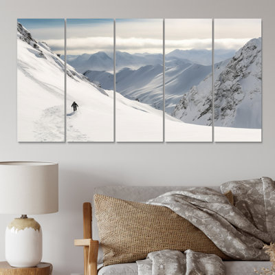 Winter Mountain Top I - Art mural sur toile, 5 panneaux égaux