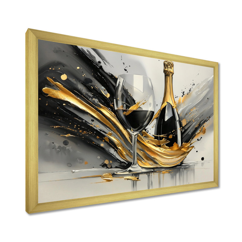 Luxueuse explosion de champagne - art mural vin et champagne, H 16 po x l 32 po, Doré