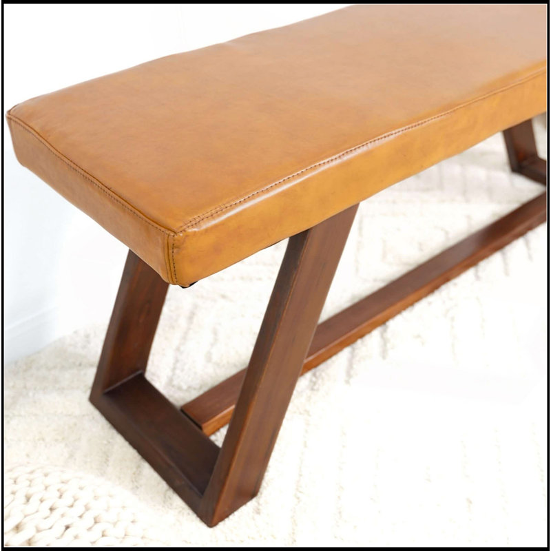 Banc en cuir véritable brun clair