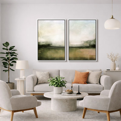 «Minimal Landscape», art à l'aquarelle vert pâle, images murales minimalistes classiques simples, impression sur toile encadrée, ensemble de 2 pièces, 16 x 24 x 2, 24 x 36 x 2
