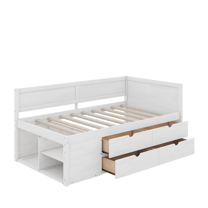 Twin Size Daybed With Drawers And Shelves, White
