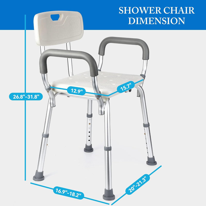 Adjustable Height Shower Chair for Inside Shower with Arms and Back