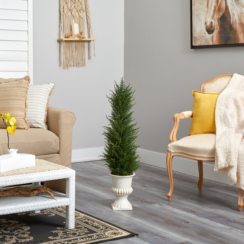 39in. Cypress Artificial Tree in White Urn UV Resistant (Indoor/Outdoor)