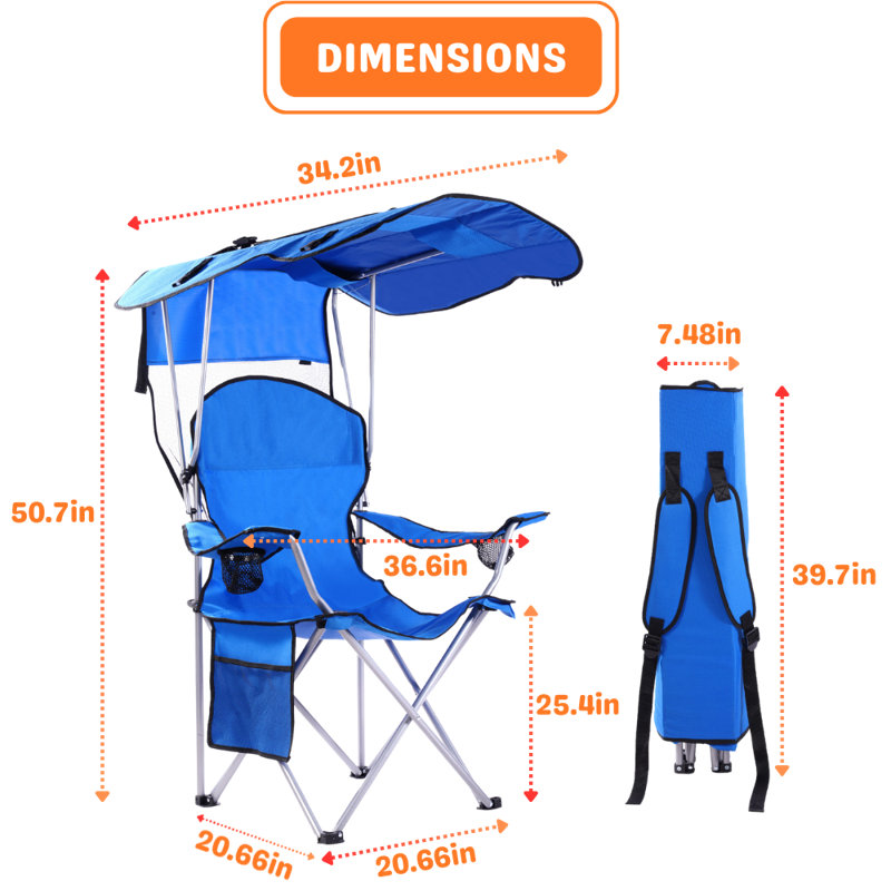 2-Pack Canopy Camping Chairs For Beach, Pool, Sports Games, Fishing, Blue