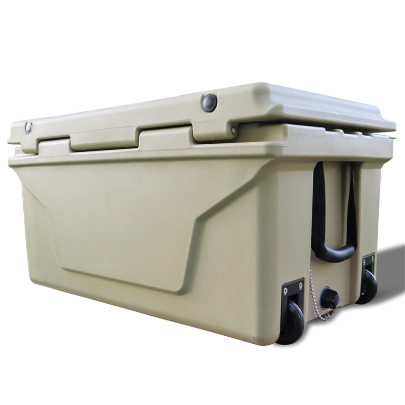 Khaki Color Ice Cooler Box 65QT Camping Ice Chest Beer Box Outdoor Fishing Cooler, Khaki