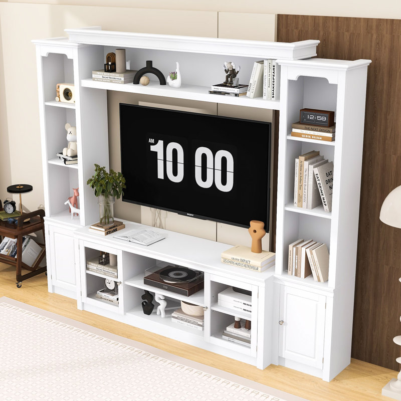Meuble audio-vidéo avec 4 tablettes réglables, Blanc