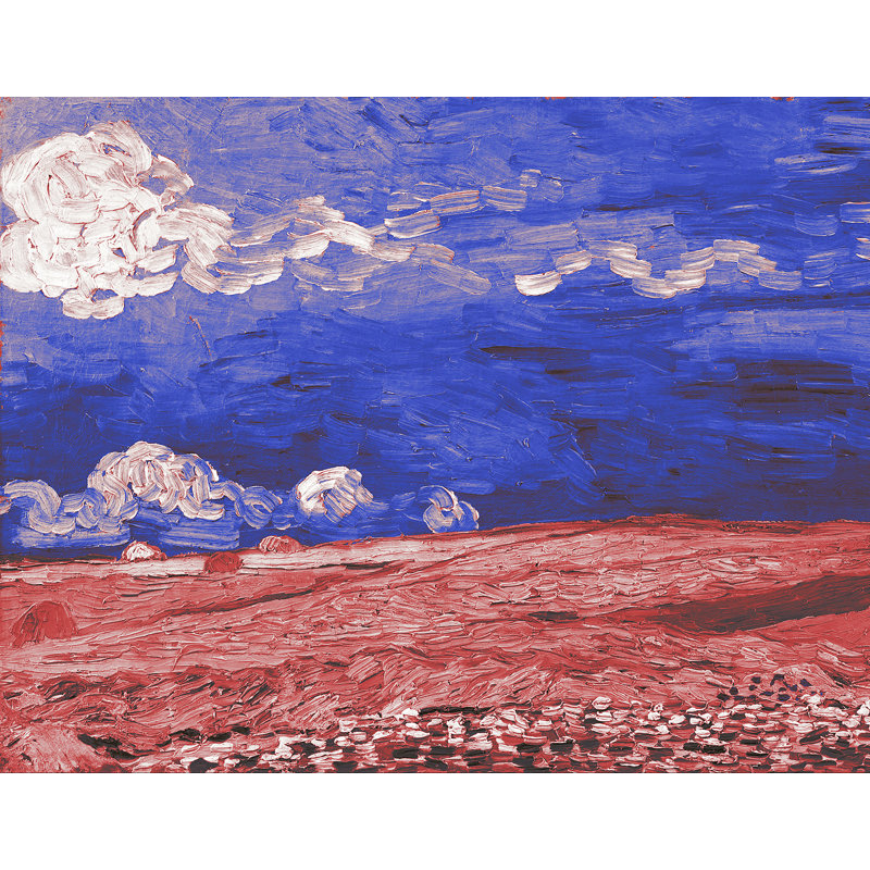 Décalcomanie murale amovible sous thunderclouds wheatfield de van gogh, H 18 po x l 24 po, Bleu / Rouge