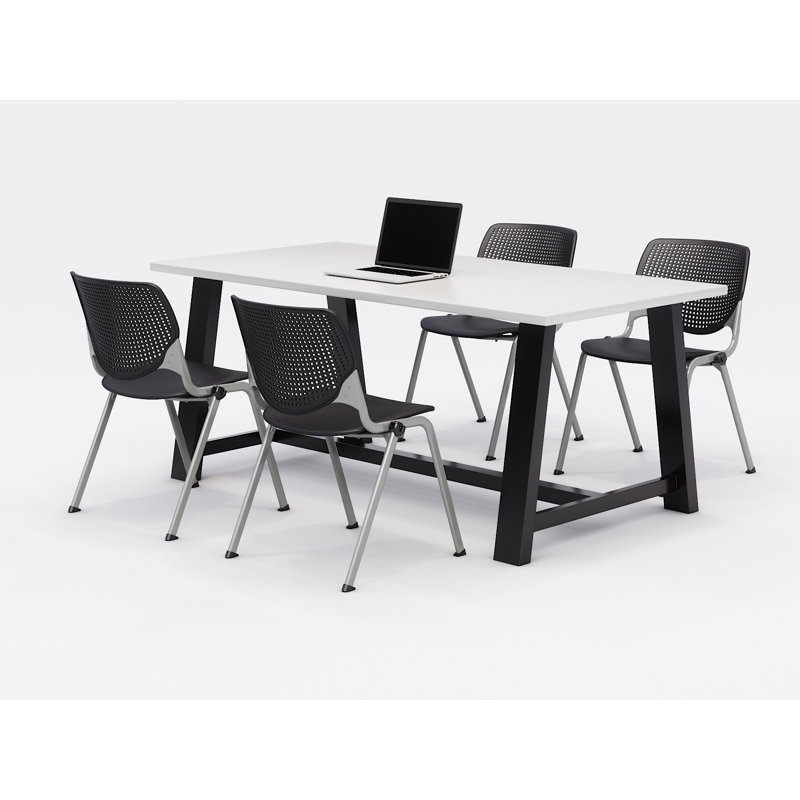 Ensemble de table de réunion et de chaises Midtown, H 30 po x L 72 po x P 36 po, Blanc de designer, Noir