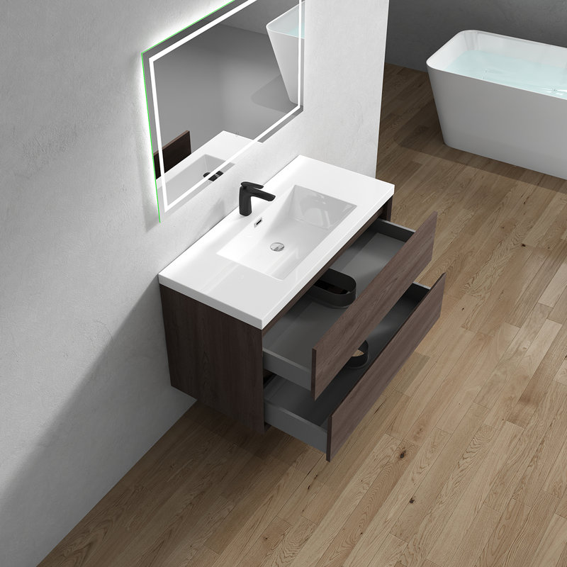 Seavy 41.7'' Single Bathroom Vanity with Acrylic Top, Red