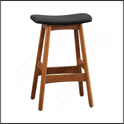 Ensemble de 2 tabourets à hauteur de comptoir en bois massif avec finition en noyer massif de style Mid-Century noir