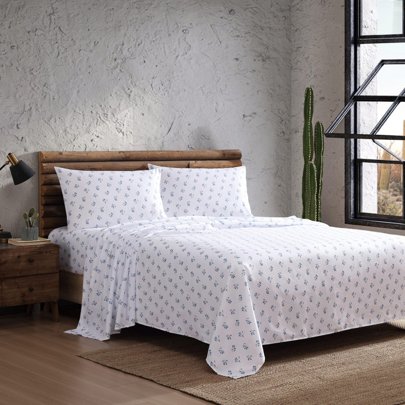Wrangler Printed Cozy Novelty Sheet Sets, Queen Sheet Set with 2 Pillowcases, Sketchy Ditsy Blue