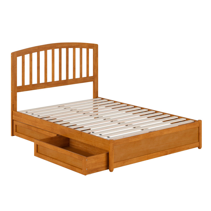 Lamari Solid Wood Storage Platform Bed with Footboard & Under Bed Drawers, Light Toffee, Queen