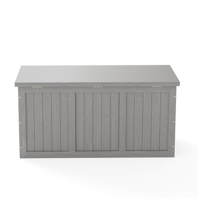 Boîte de rangement extérieure en bois massif 67 gallons pour coussins de meubles de patio, accessoires de piscine et outils de jardinage, gris, sécuritaire et à faible entretien