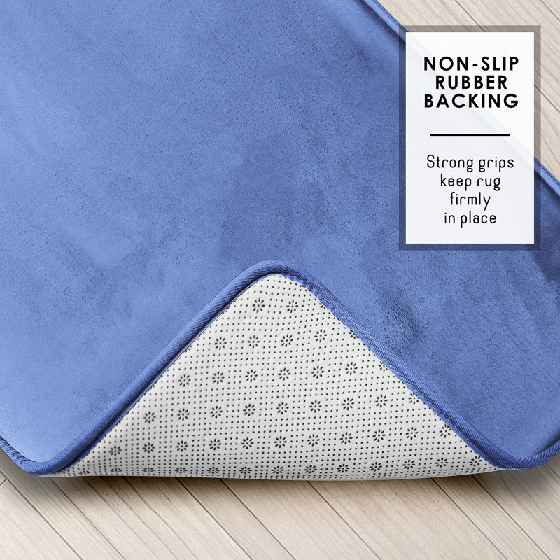 Ultra-Soft Memory Foam Bath Rug with Non-Slip PVC Backing, Large: 32" L x 20" W, Calm Blue
