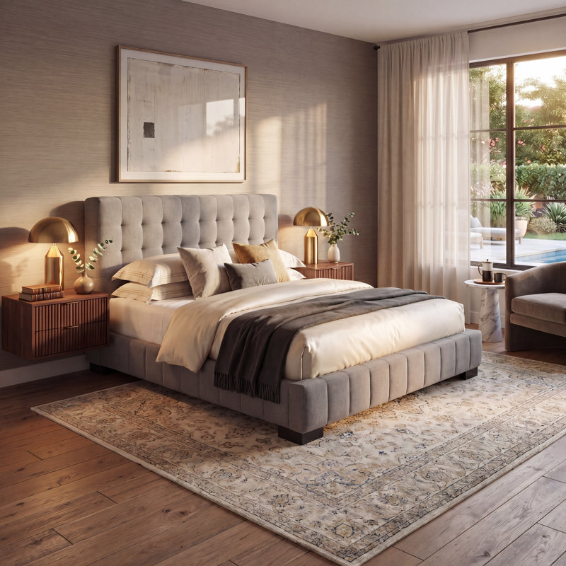 Vivaldi Upholstered Platform Bed, Gray, King