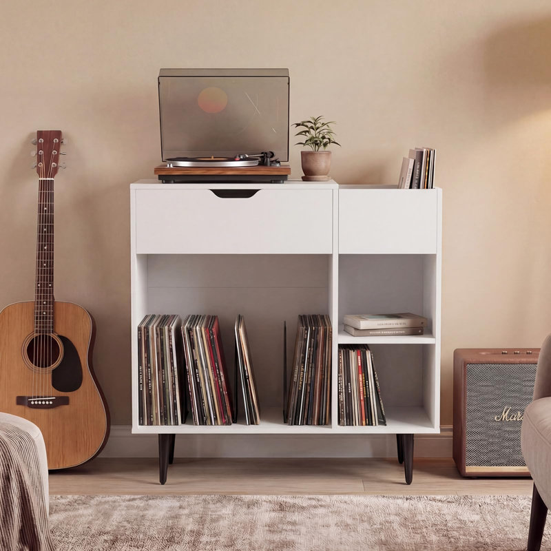 Manufactured Wood,Metal 79cm H Media Shelves, White