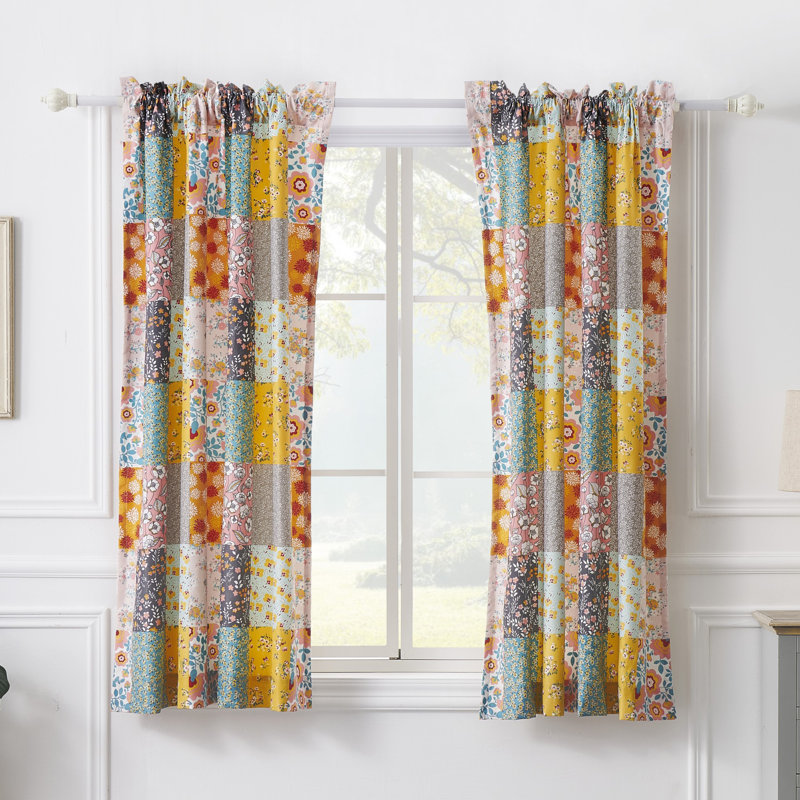Carlie Semi-Sheer Rod Pocket Curtain Panels, 50" W x 63" L, Calico Patches