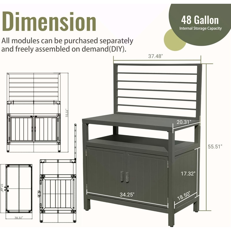 Îlot de cuisine extérieur avec rangement, îlot de rangement en aluminium avec fixation murale, armoire de rangement pour barbecue autoportante avec housse de protection pour barbecue, terrasse, patio, cour arrière