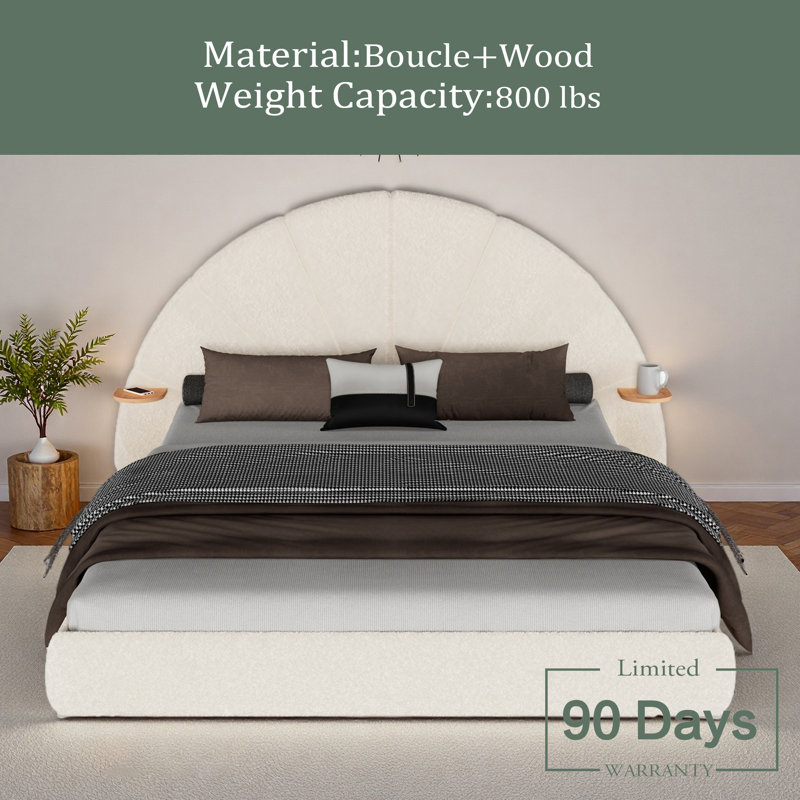 Unique Arched Boucle Bed With Small Table