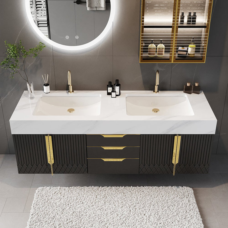 Ensemble de meuble-lavabo 59 po Aro Series, "" Noir / Or ""