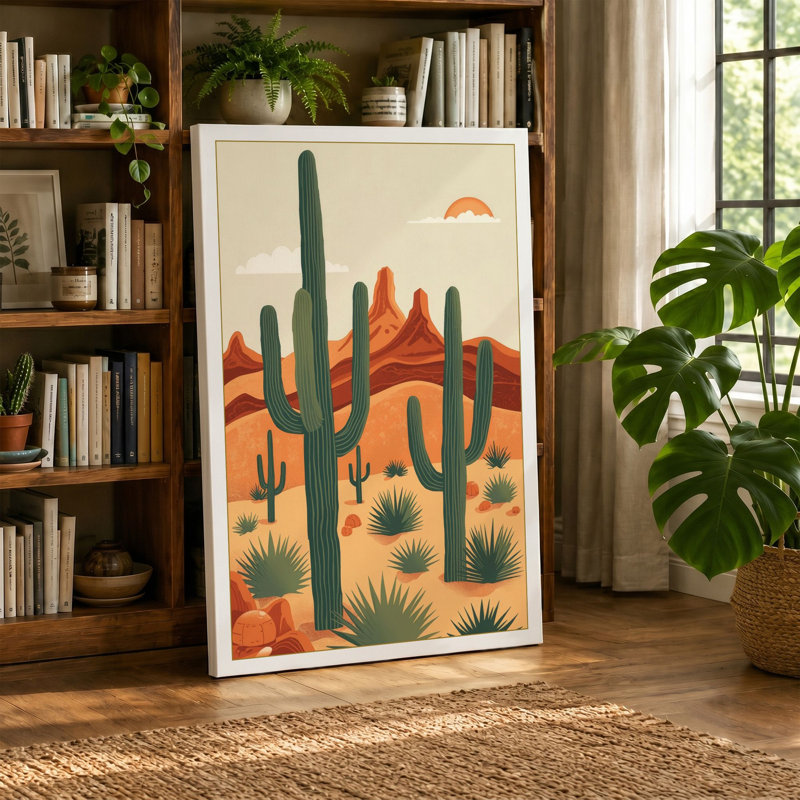 Desert Saguaro Mid-Century - Wrapped Canvas, 24x16 - 61.0 x 40.6 cm, White Border