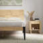Structure de lit double Nesto avec tête de lit géométrique et pieds en métal noir mat, structure de lit plateforme en bois massif de première qualité, support à lattes de bois, aucun sommier nécessaire-338901806-338901795
