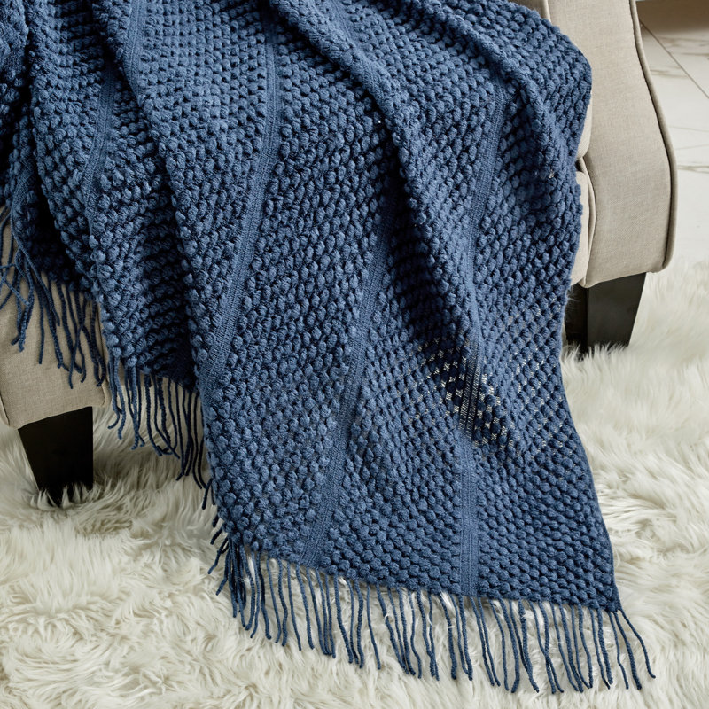 Navy Knitted Throw Blanket 50" x 60"