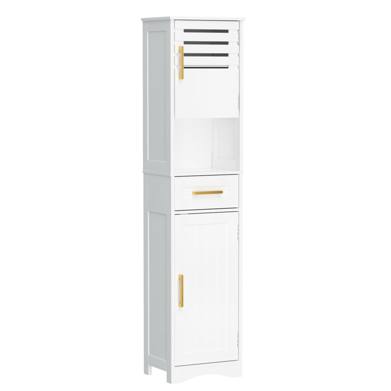 Armoire de rangement haute pour salle de bain avec tiroir - 2 portes, 1 tiroir blanc, preuve