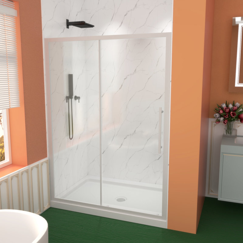Premium Sliding Shower Door,54"Wx72"H, Adjustable Width 50-54", 1/4" Tempered Glass, Chrome