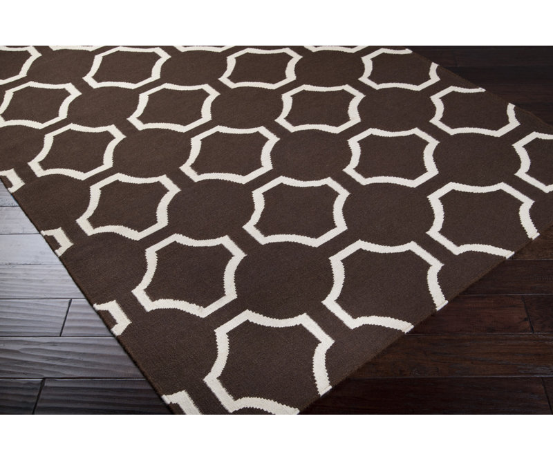 Tapis chocolat / ivoire en laine tissé à la main à motif géométrique Irving Place, Rectangle 3 pi 6 po x 5 pi 6 po