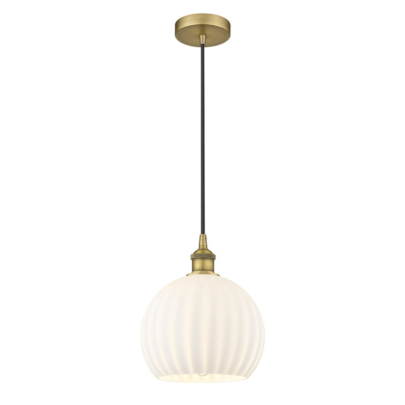 Mini-luminaire suspendu vénitien blanc 1 lumière Edison - 616-G1217, H 11,75 po x l 10 po x P 10 po, Laiton brossé