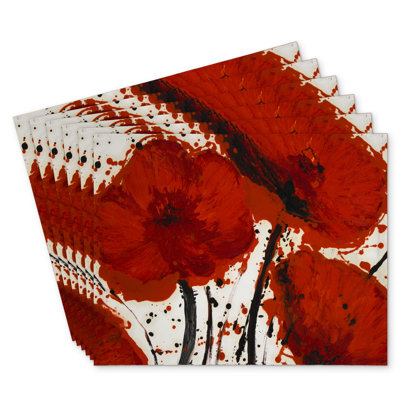 Abstract Red Flowers Polyester Orlane Set of 6 for Home Decor