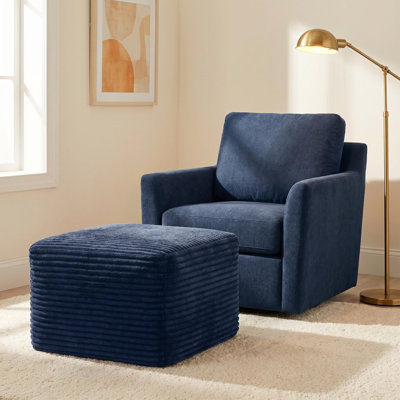 Lorran 27.6" wide corduroy upholstered ottoman in navy blue