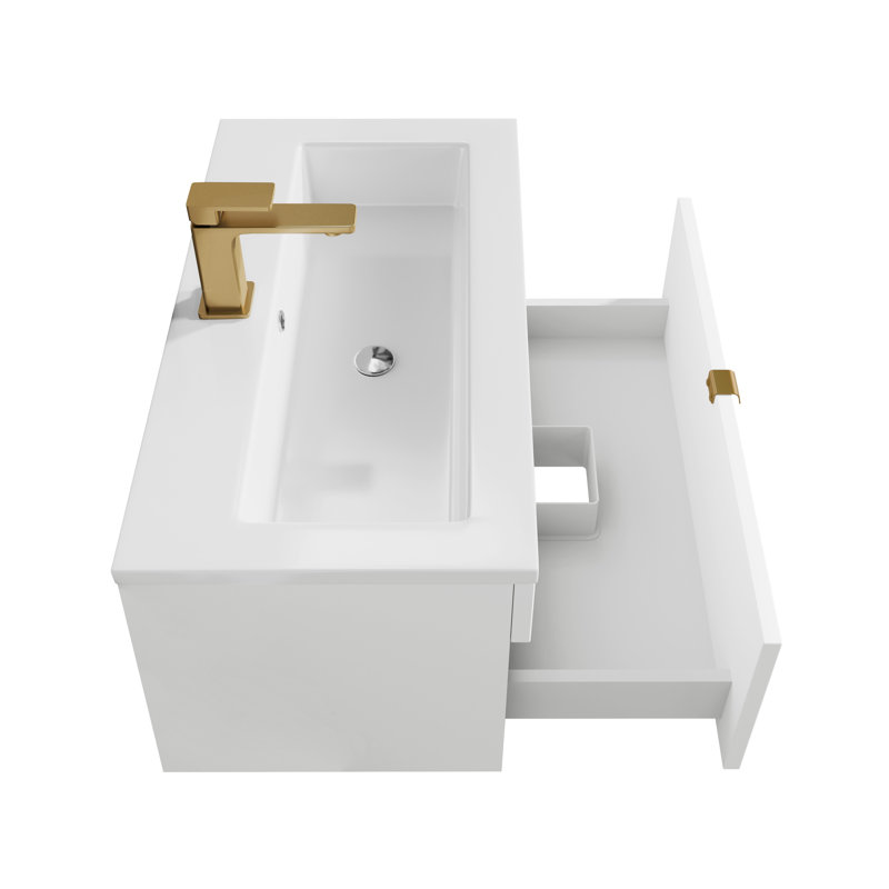 Ensemble de meuble-lavabo mural moderne 30 po Loft Collection - Poignées blanc / or, 30", Blanc / or