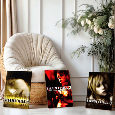 3 pièces d'art mural encadrées, Silent Hill 2 et 3, ensemble d'art mural sur toile, jeu d'horreur rétro, estampes pour décor à la maison, salon, chambre à coucher, salle de jeu, décorations, œuvres d'art de haute qualité pour les fans