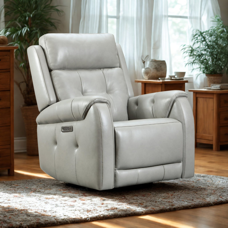 Fauteuil oscillant pivotant en cuir Vandoon, Gris clair