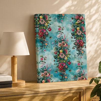 La toile crée une tapisserie florale vibrante avec un éventail diversifié de fleurs murales en pleine floraison, y compris des pivoines roses et de l'art mural sur toile