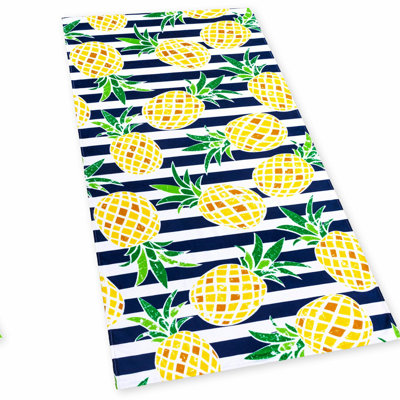 Tropical Pineapple Paradise Beach Towel - 100% Cotton, Navy, 30x60 inches