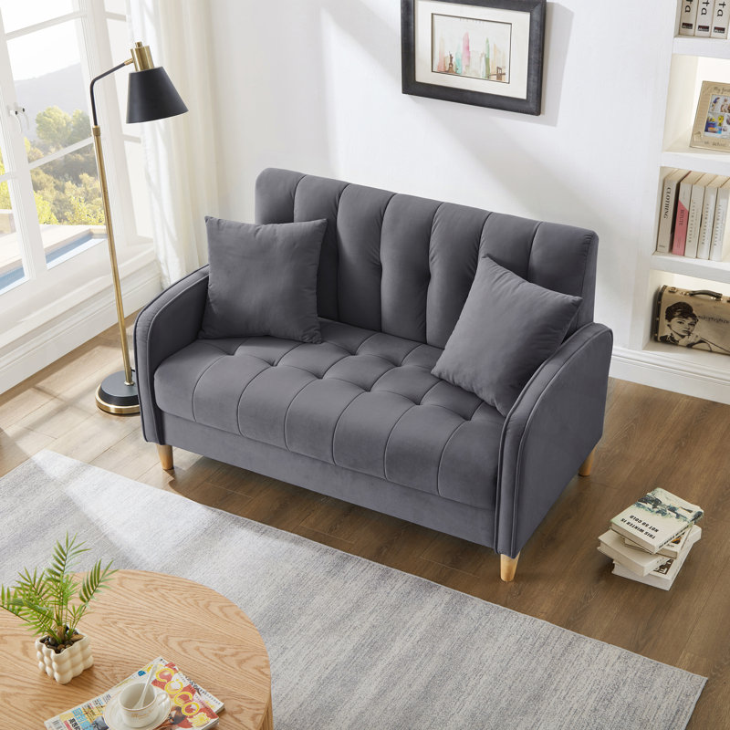 Charming Velvet Tufted Loveseat for Compact Living Spaces, Enhancing Comfort and Style, Grey