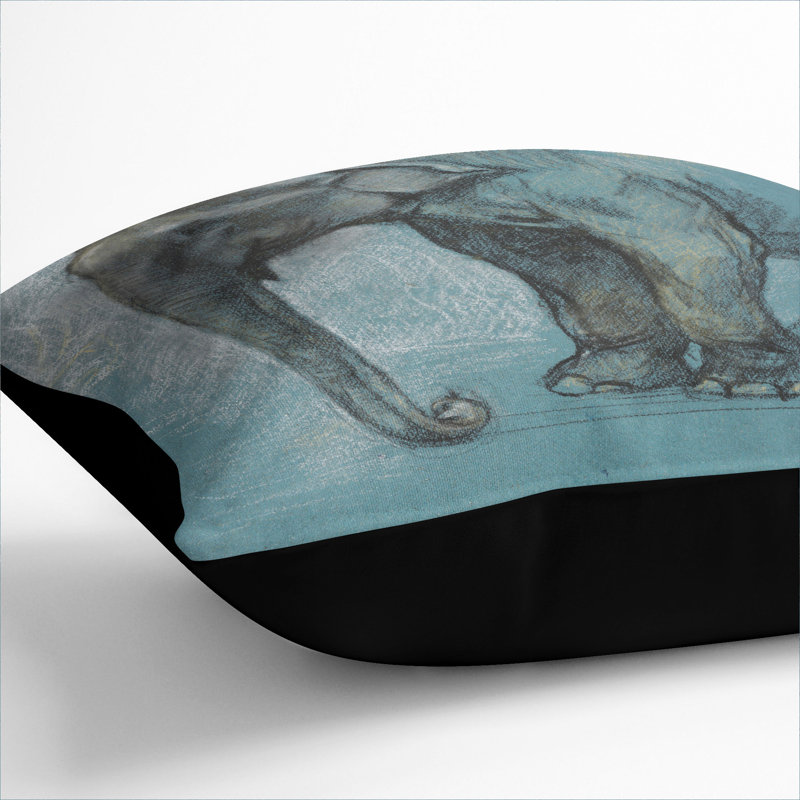 Study Of An Elephant Square Throw Cushion, 55cm H x 55cm W x 20cm D, Black