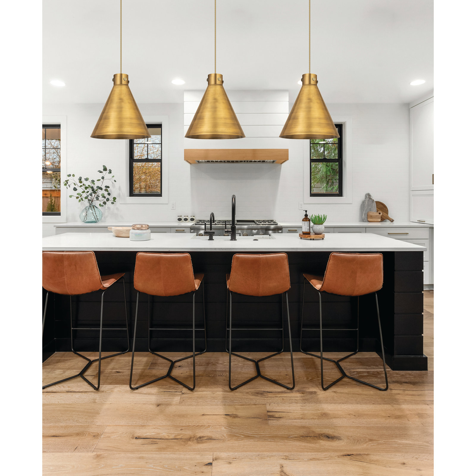 Coterie Single Light Metal Dimmable Pendant, Brushed Brass, 17.75" H x 16" W x 16" D