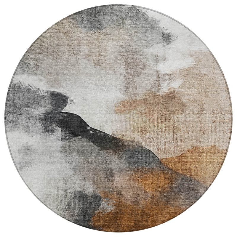 Machine Washable Indoor/Outdoor Xhevrie Paprika Rug, Round 8'