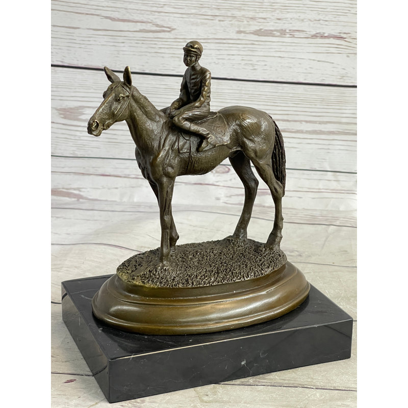 Horse Jockey Racing Equine Art Equestrian Collector Bronze Statue Sculpture Original 8" x 6.5"