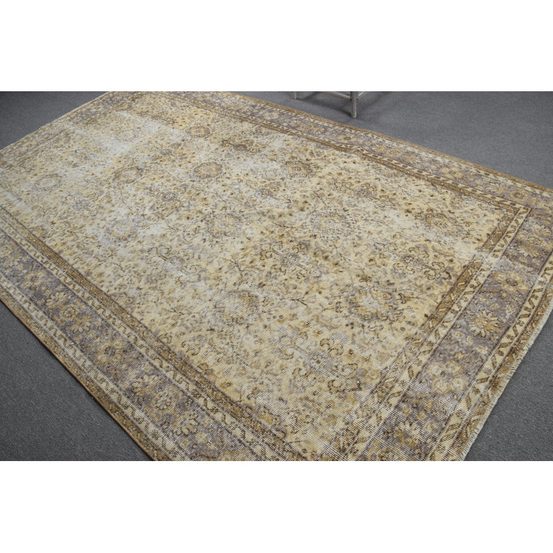 Grand tapis turc Oushak rétro idéal pour les espaces extérieurs et les environnements de chambre à coucher