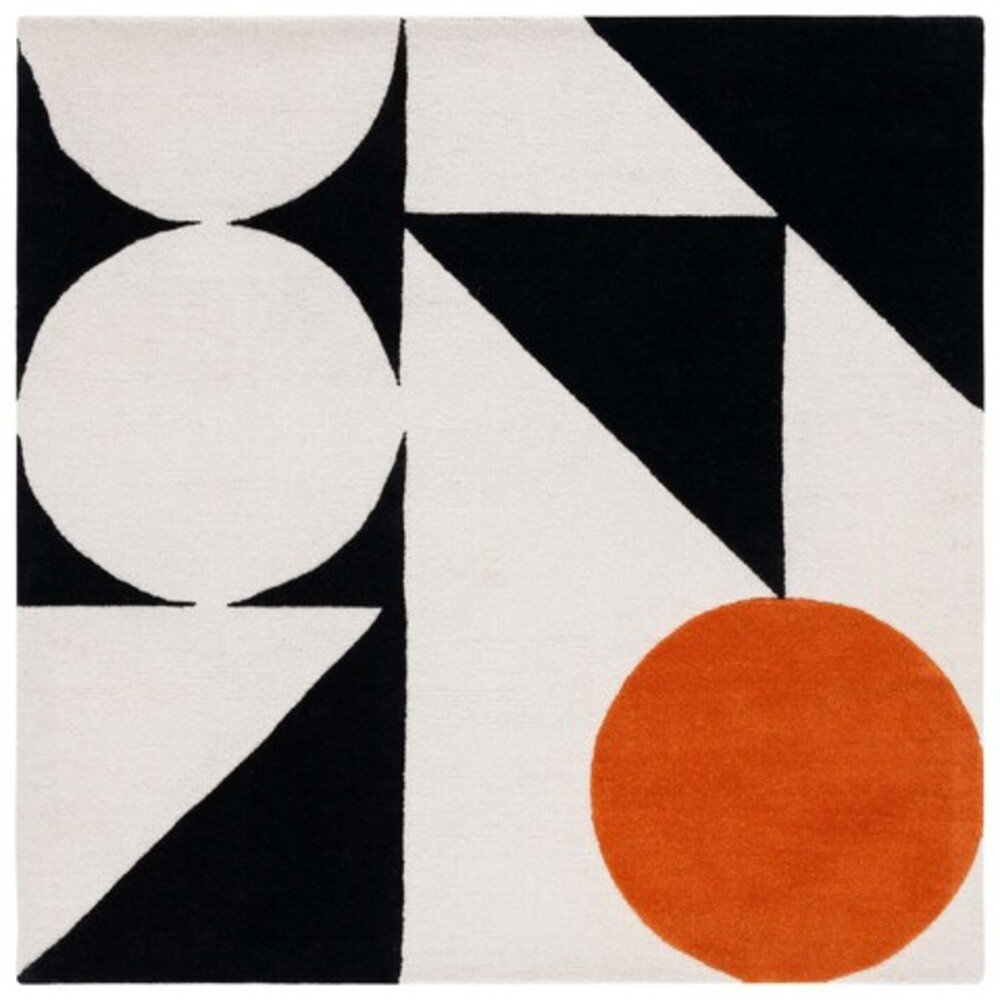 Felipe Rust Black Hand-Woven Wool Geometric Rug, Square 6'
