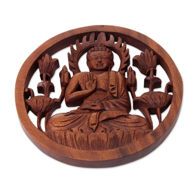 Panneau de suspension en bois sculpté décoratif bouddha Penishaw