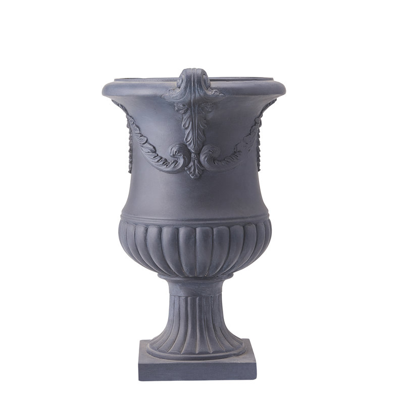 Pot de fleurs urne classique avec détails floraux, Noir, 1