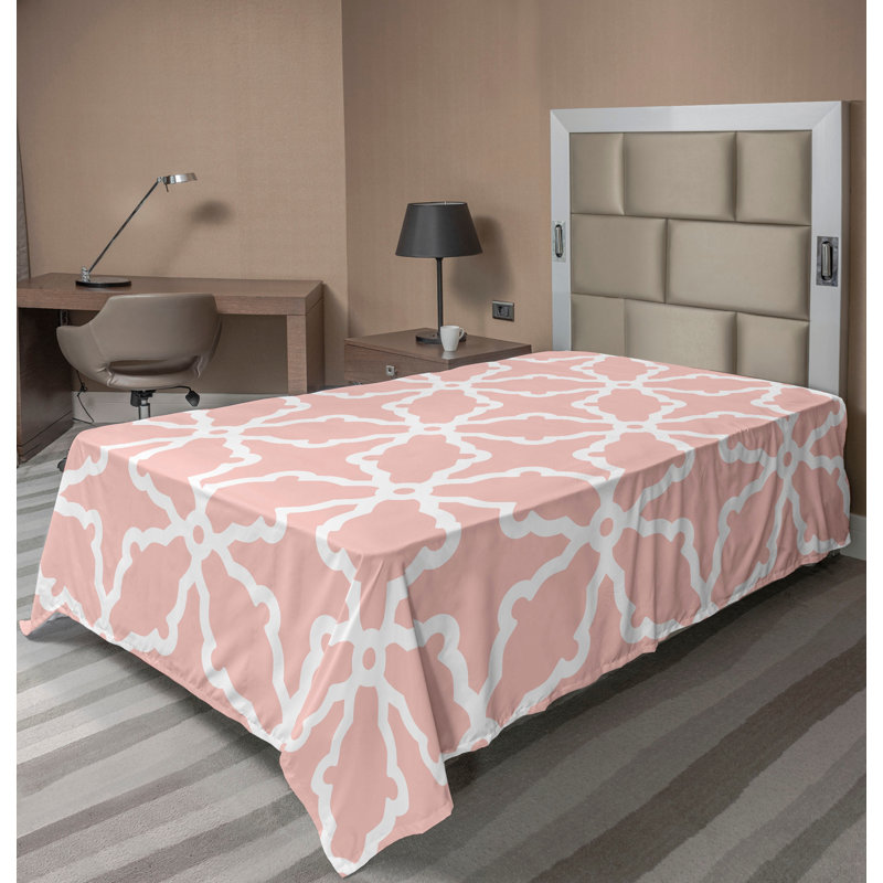 Drap plat moderne de style bohème Ambesonne, Drap plat pour lit simple TG, Saumon pâle / motif oriental blanc