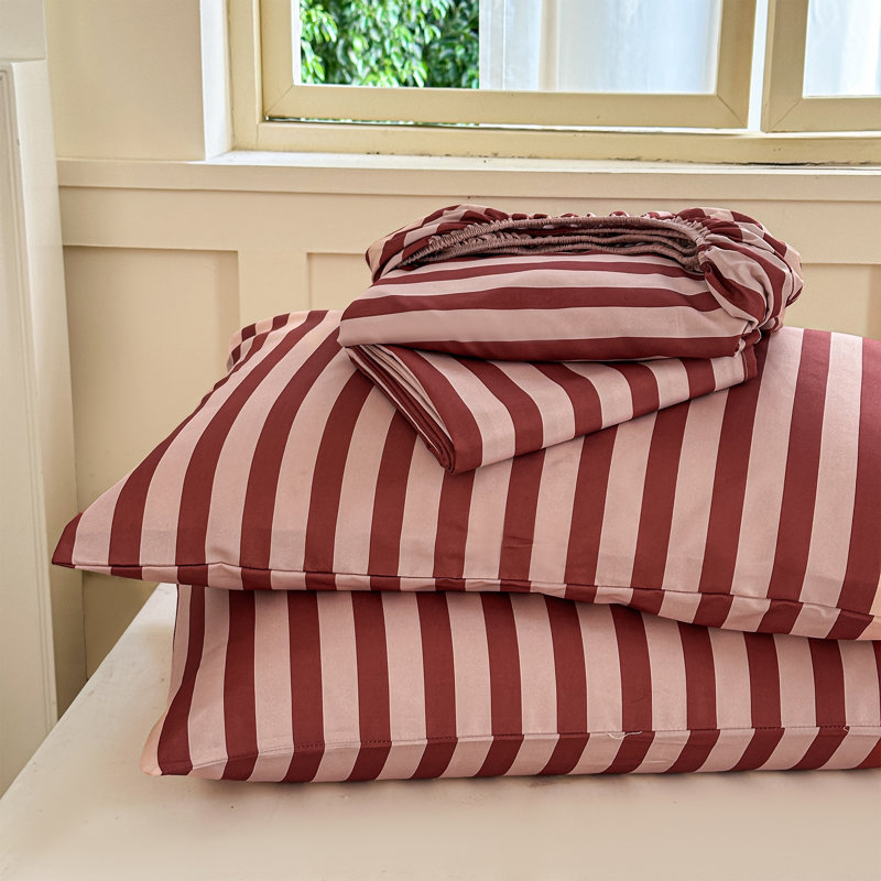 Draps en percale rayée, draps de lit en microfibre pré-lavés doux, ensemble de draps de ferme avec poche profonde, Lit double